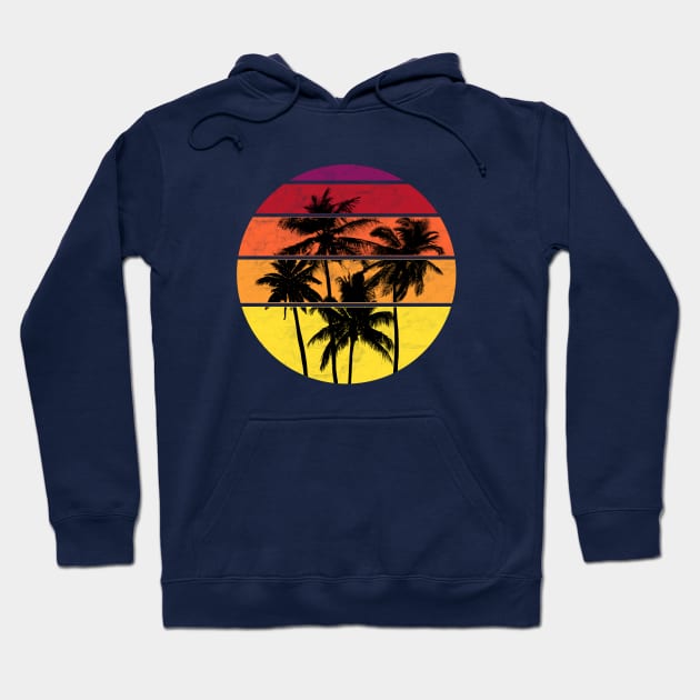 Retro Palm Tree Sunset Grid Hoodie by Artist Rob Fuller